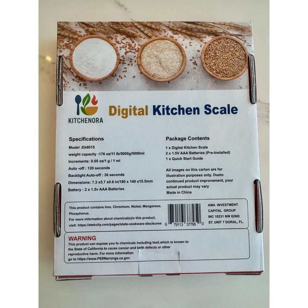 Kitchenora Digital Stainless Steel Backlit LCD Food Scale - New in Box